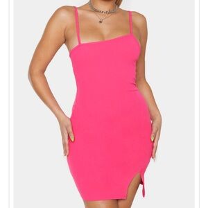 Pretty little thing Hot Pink Strappy Split Hem Bodycon Dress